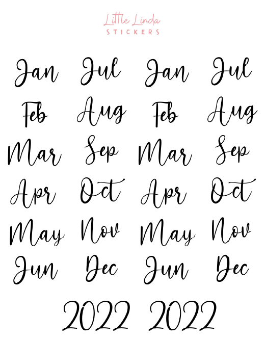 Monthly Script Stickers – Little Linda Stickers