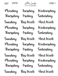 2027 | Days of the Week | The Basic Edit planner stickers, Font 1 / Small / Glossy