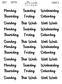 2027 | Days of the Week | The Basic Edit planner stickers, Font 2 / Small / Glossy