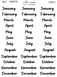 2027 | Months | The Basic Edit planner stickers, Small / Font 2 / Glossy