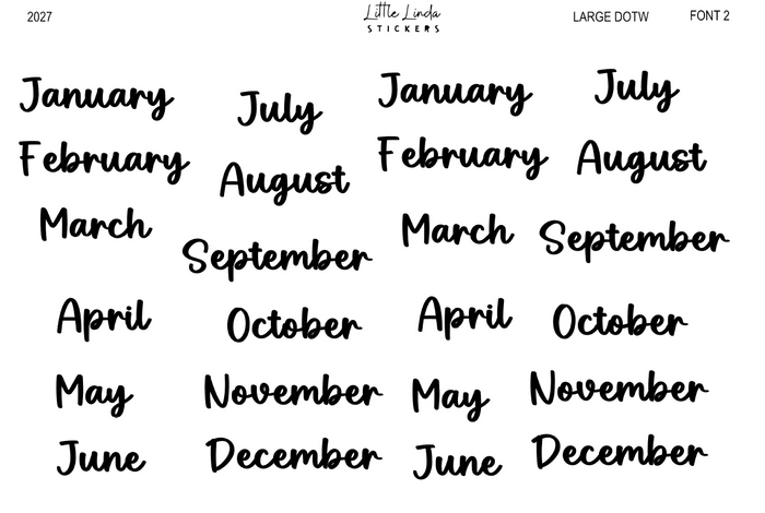 2027 | Months | The Basic Edit planner stickers, Large / Font 2 / Glossy
