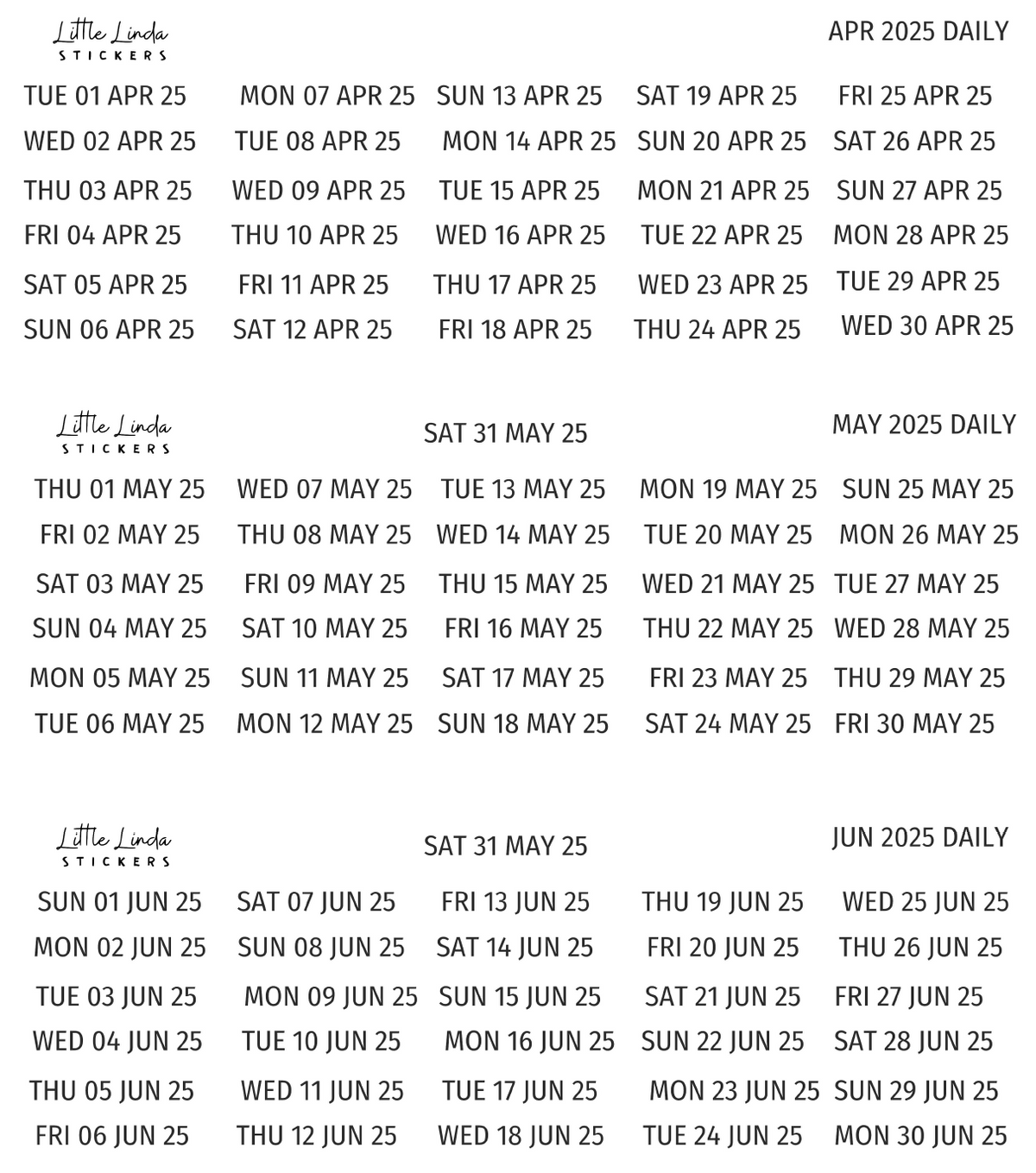 2025 | Daily Dates