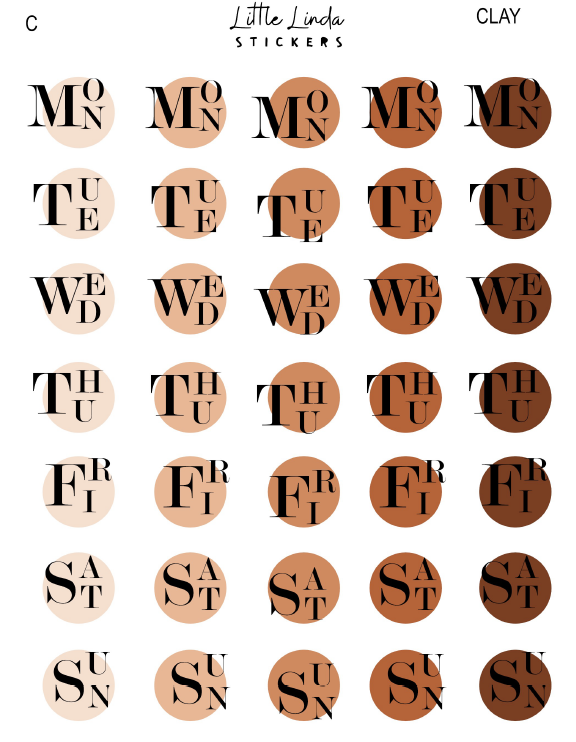 2027 | Fancy Days of the Week | The Basic Edit planner stickers, Clay / Glossy