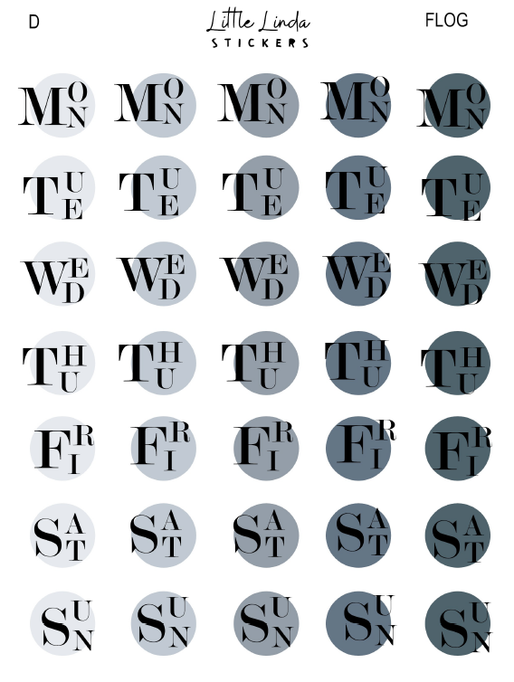 2027 | Fancy Days of the Week | The Basic Edit planner stickers, Fog / Glossy
