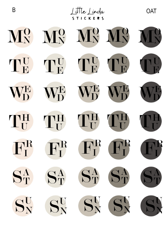 2027 | Fancy Days of the Week | The Basic Edit planner stickers, Oat / Glossy
