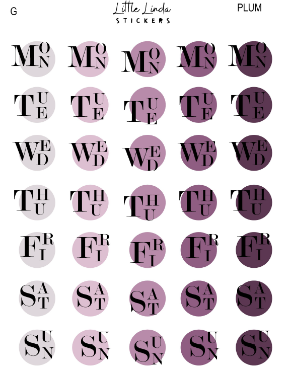 2027 | Fancy Days of the Week | The Basic Edit planner stickers, Plum / Glossy