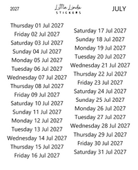 2027 | Daily Dates | The Basic Edit planner stickers, July / Glossy