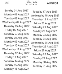 2027 | Daily Dates | The Basic Edit planner stickers, August / Glossy