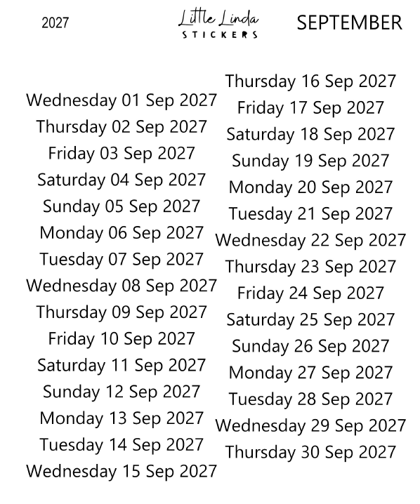 2027 | Daily Dates | The Basic Edit planner stickers, September / Glossy