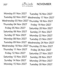 2027 | Daily Dates | The Basic Edit planner stickers, November / Glossy
