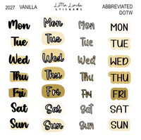 2027 | Abbreviated Days of the Week | The Basic Edit planner stickers, Vanilla / Glossy