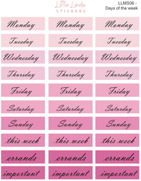 Days of the week printable stickers